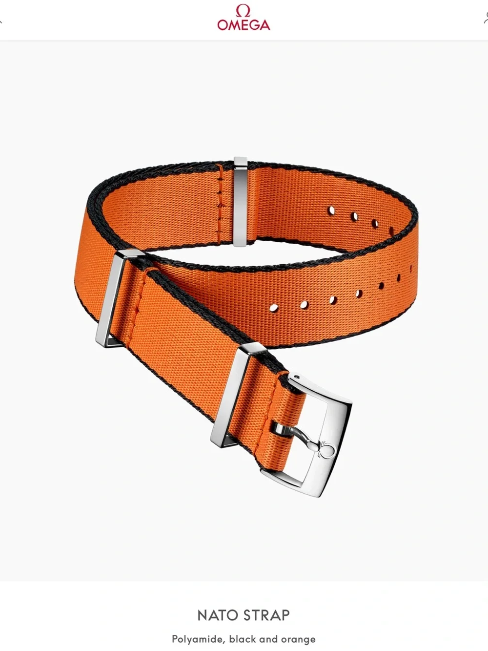 Omega Nylon Strap Polyamide, Black and Orange Ref. 031CWZ010648 20mm